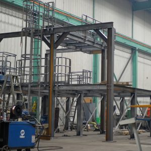 Overview of a structural steel project with steel beams. 