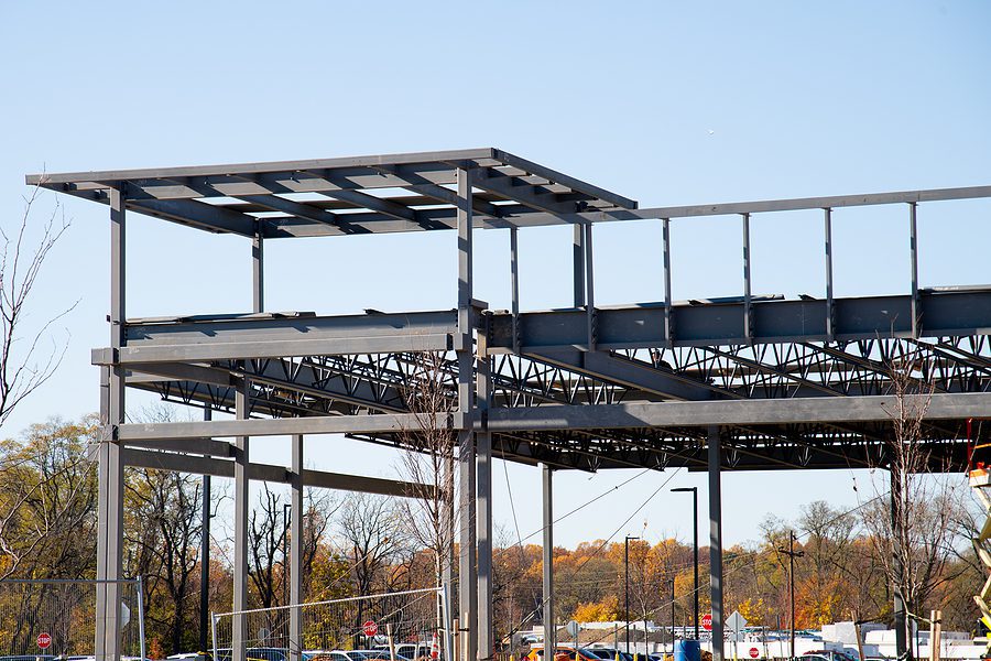 Steel framework for commercial building.