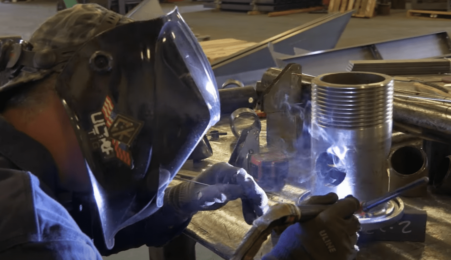 Nick Nijakowski CWI at Swanton Welding works on a small piece of metal for a fabrication project.