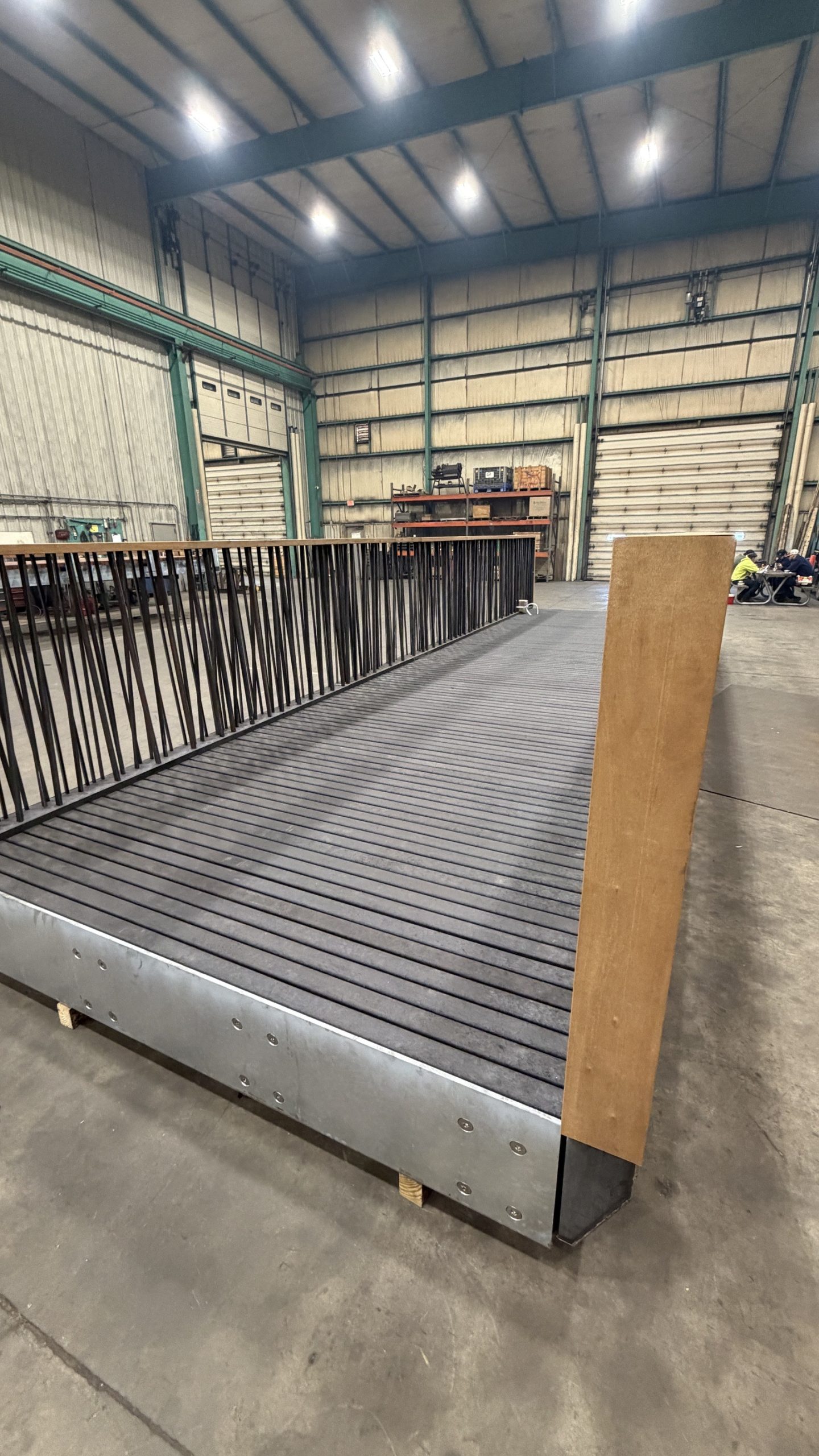 View of a pedestrian bridge during the fabrication process