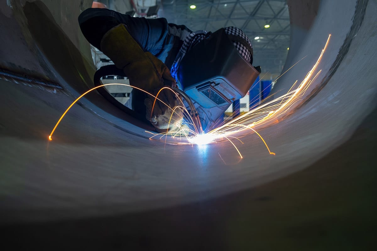 Steel Fabrication welding in a cylinder at Swanton Welding