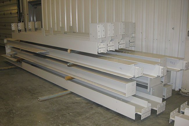 steel beams at fabrication shop.